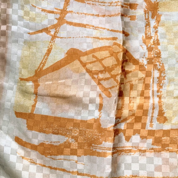 Vintage Vera Neumann Silk Japanese Asian Boat Landscape Square Handrolled Scarf - Picture 6 of 12